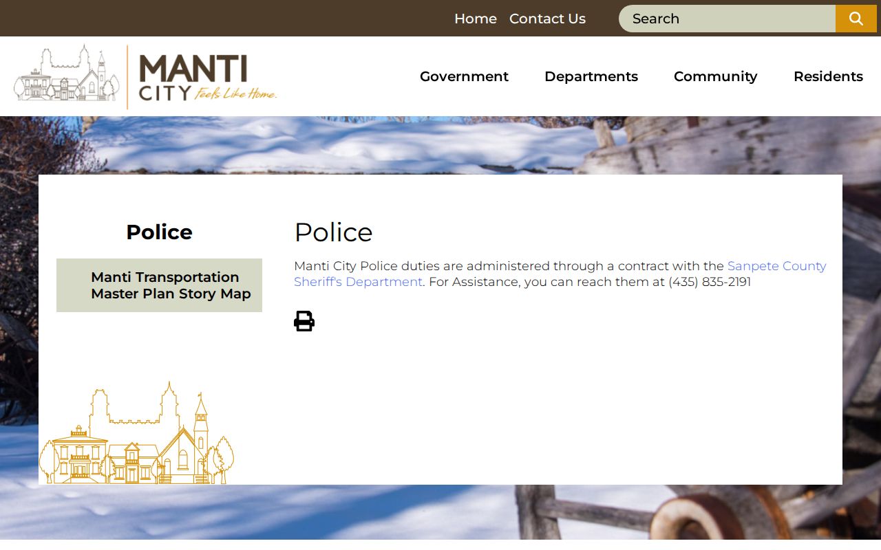 Manti City Sanpete County police Sheriff contract arrest records information