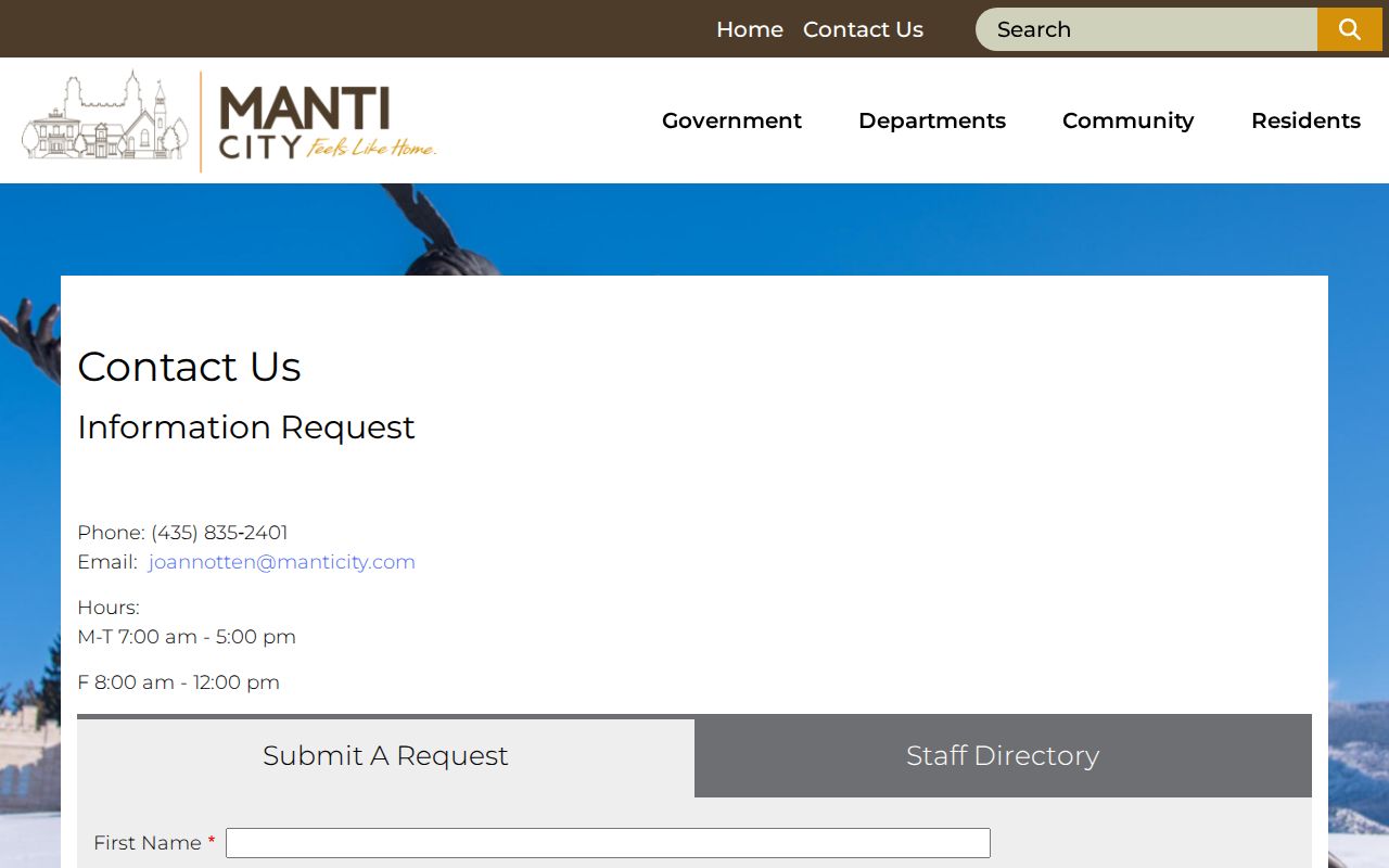 Manti City Sanpete County general contact information for records routing