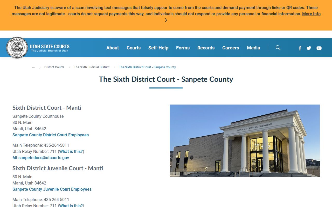 Sanpete County Sixth District Court warrant confirmation information