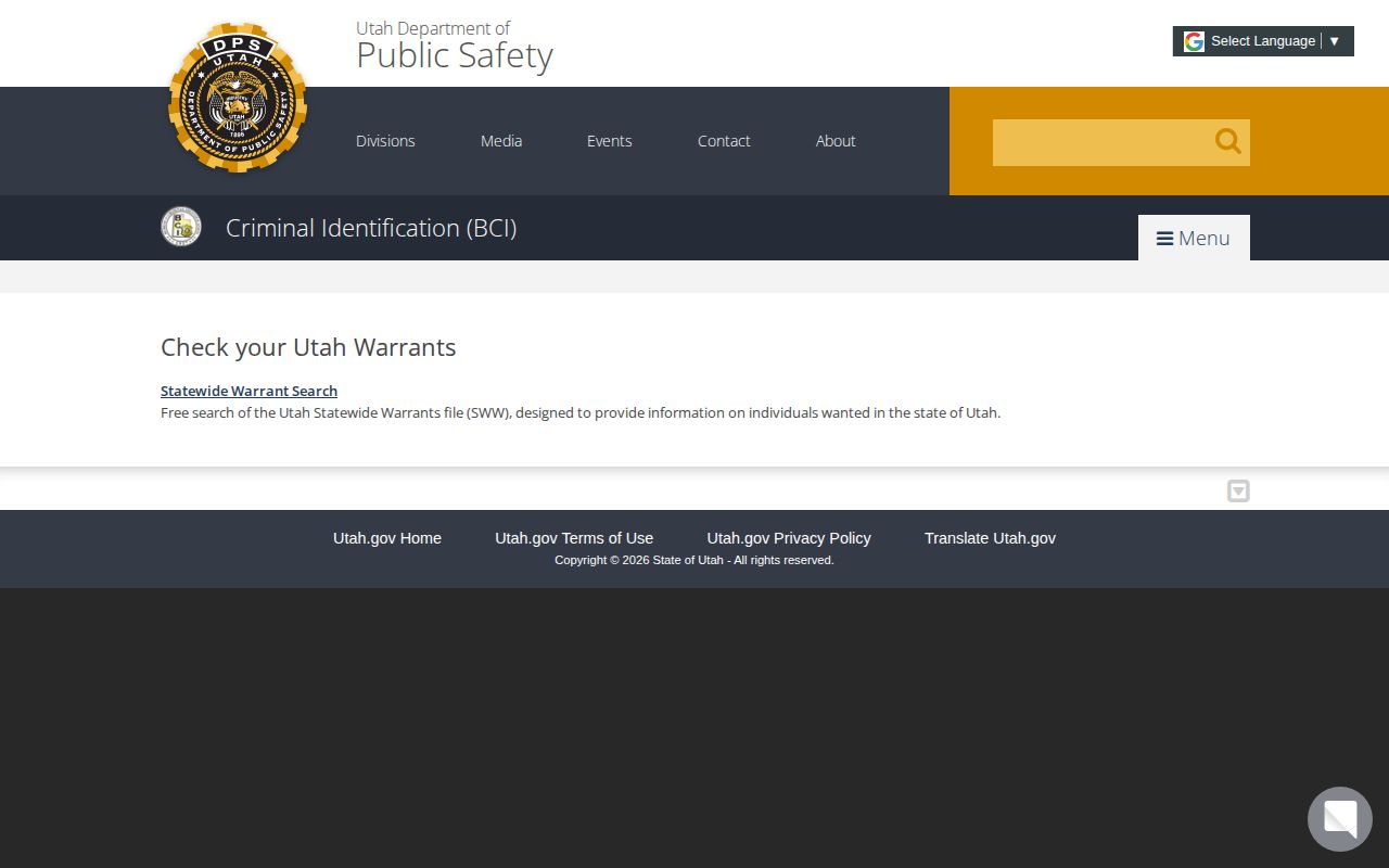 Sanpete County warrant check through Utah's statewide warrant search